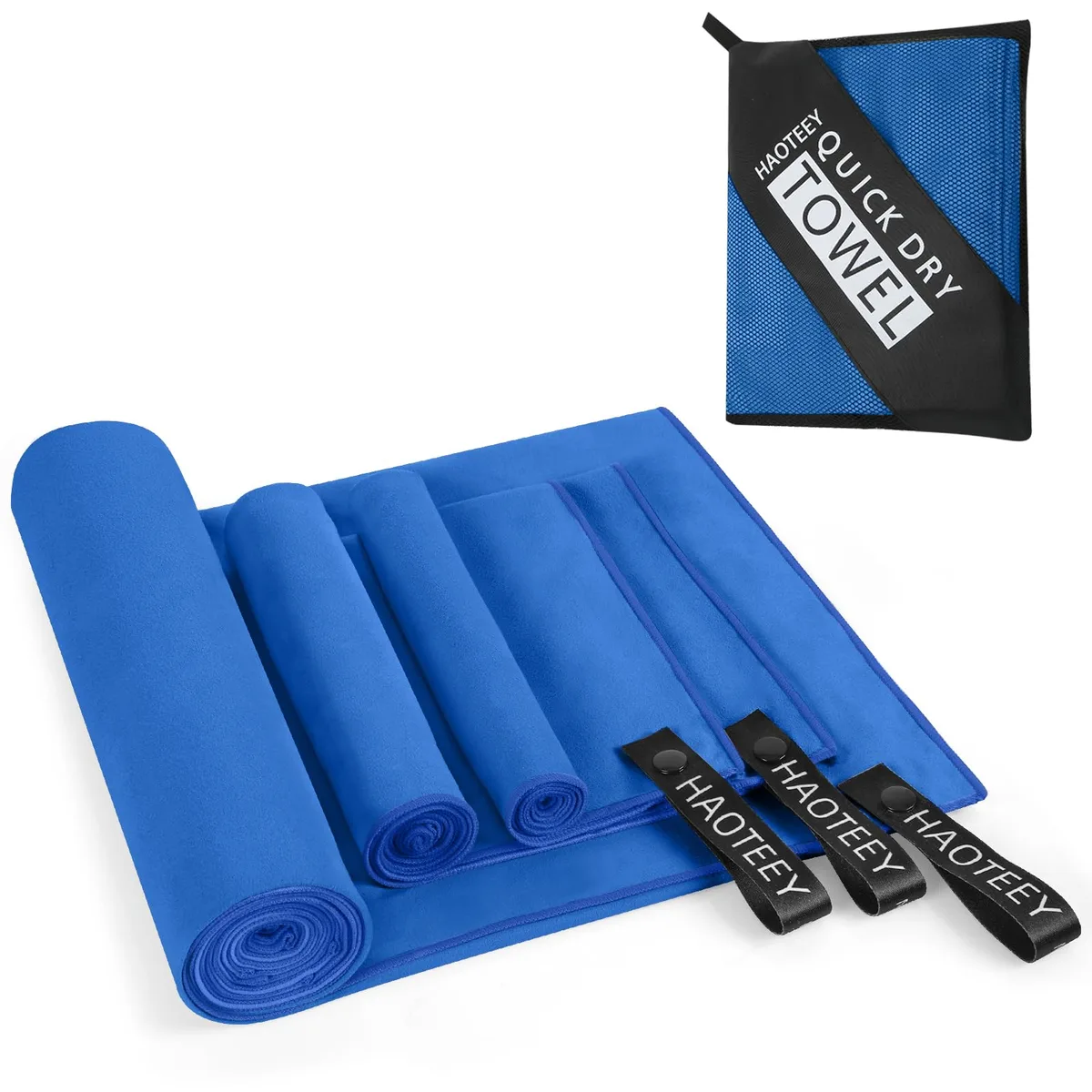  Haoteey Quick Dry Microfiber Towel Set 3 Pack 60x30 30x15 15x15 Dark Blue — product photo