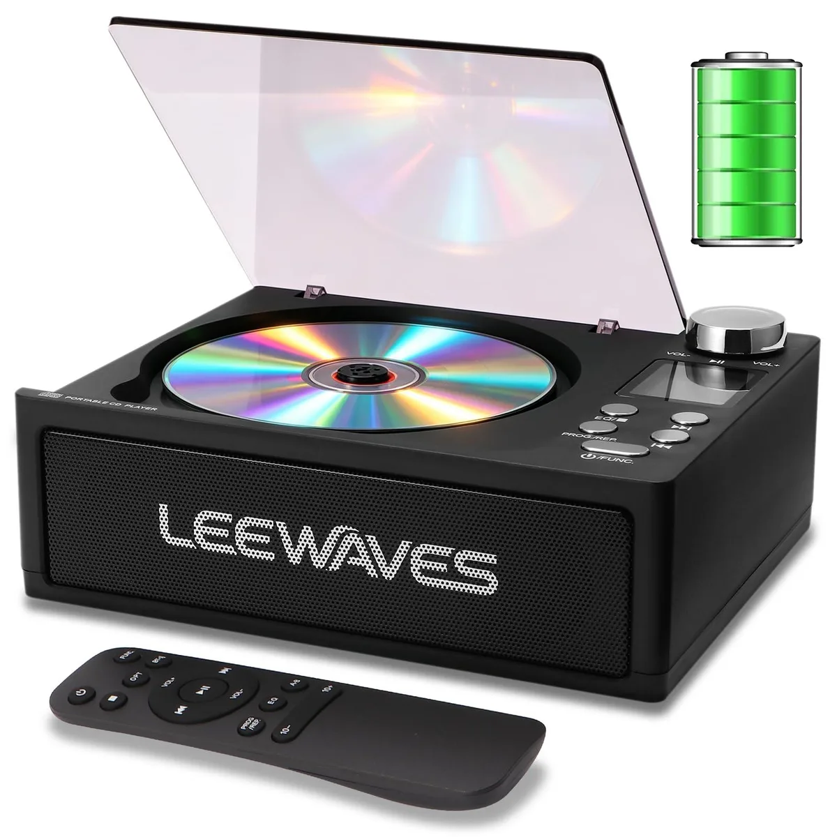  LEEWAVES Portable CD Player Boombox Bluetooth 5.4 4000mAh Black — product photo