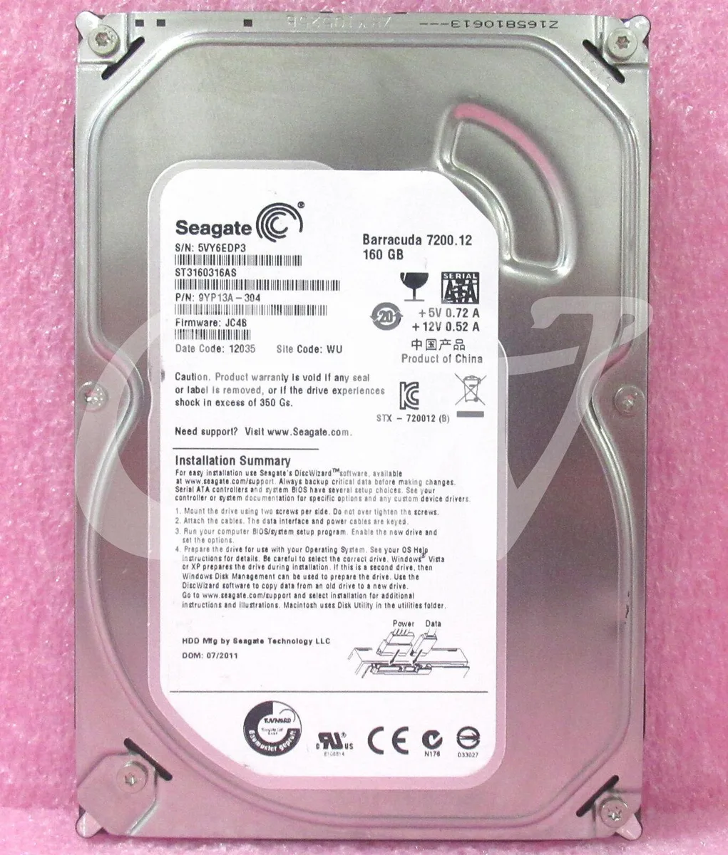 Seagate Seagate Barracuda ST3160316AS 160GB 7200RPM 3.5" SATA internal hard drive — product photo