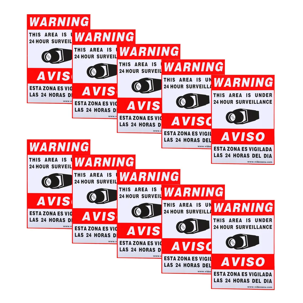 VideoSecu VideoSecu S011K10 10-pack warning stickers 11.5x8.3 — product photo