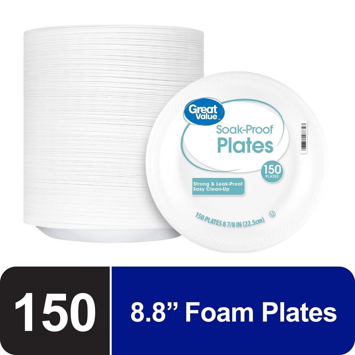 None Continuous None Continuous Great Value Soak-Proof Foam Plates White 9 in 150 Count — product photo