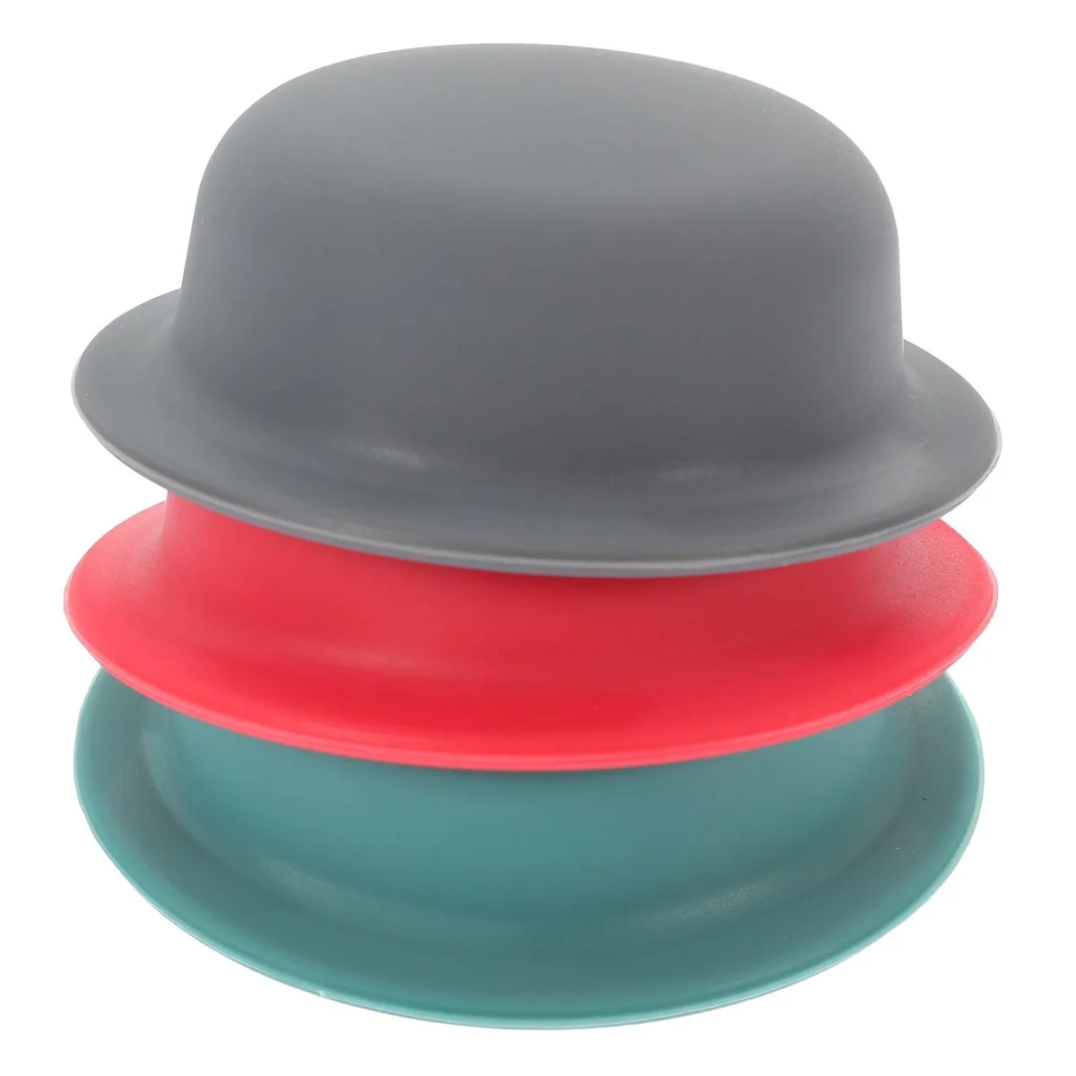 Three small silicone knob covers in a row, smooth matte finish