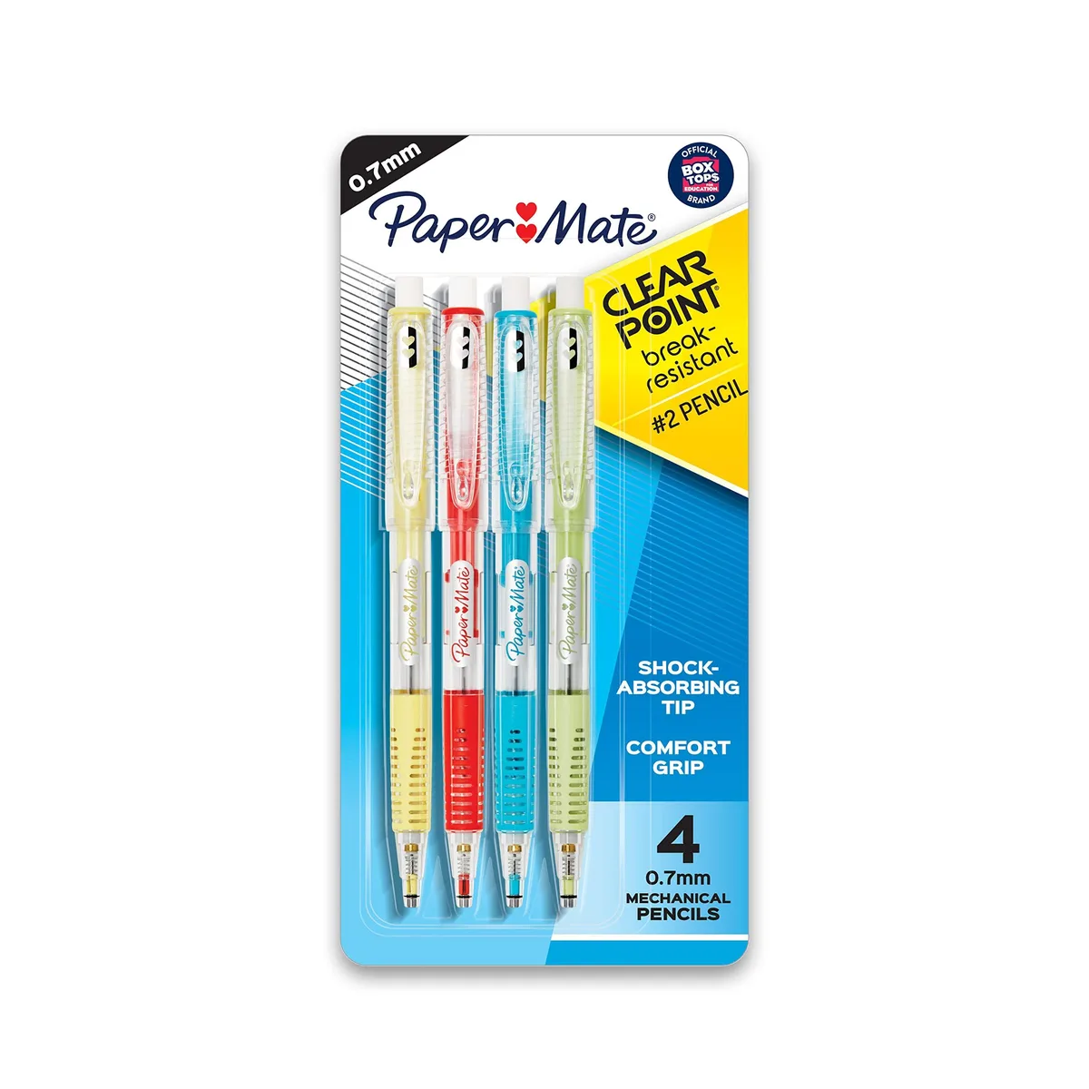 Four mechanical pencils with assorted colour barrels and textured grips