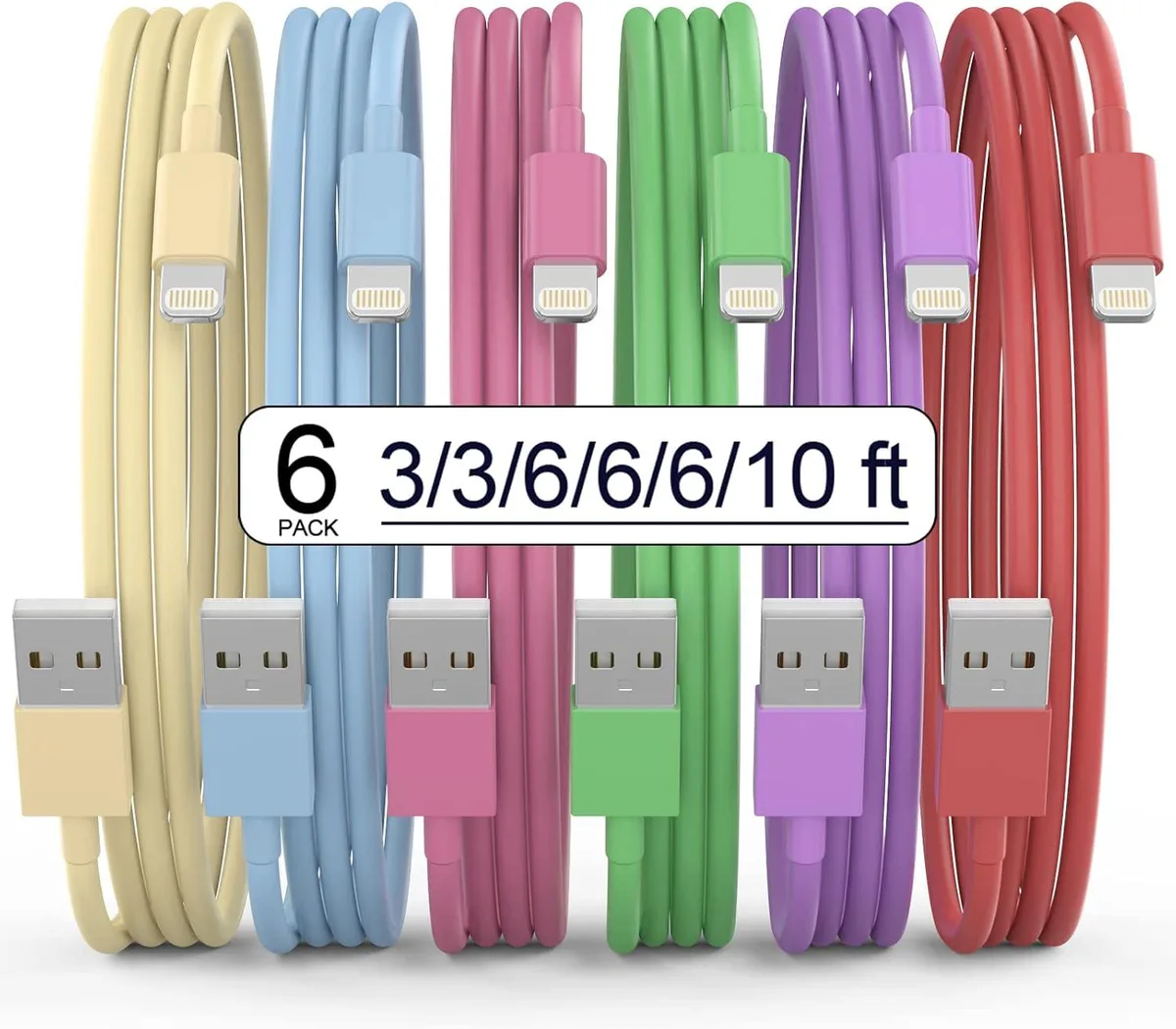 MCHOSE MCHOSE MFi Certified Lightning Cable 6-Pack 3/3/6/6/6/10 ft — product photo