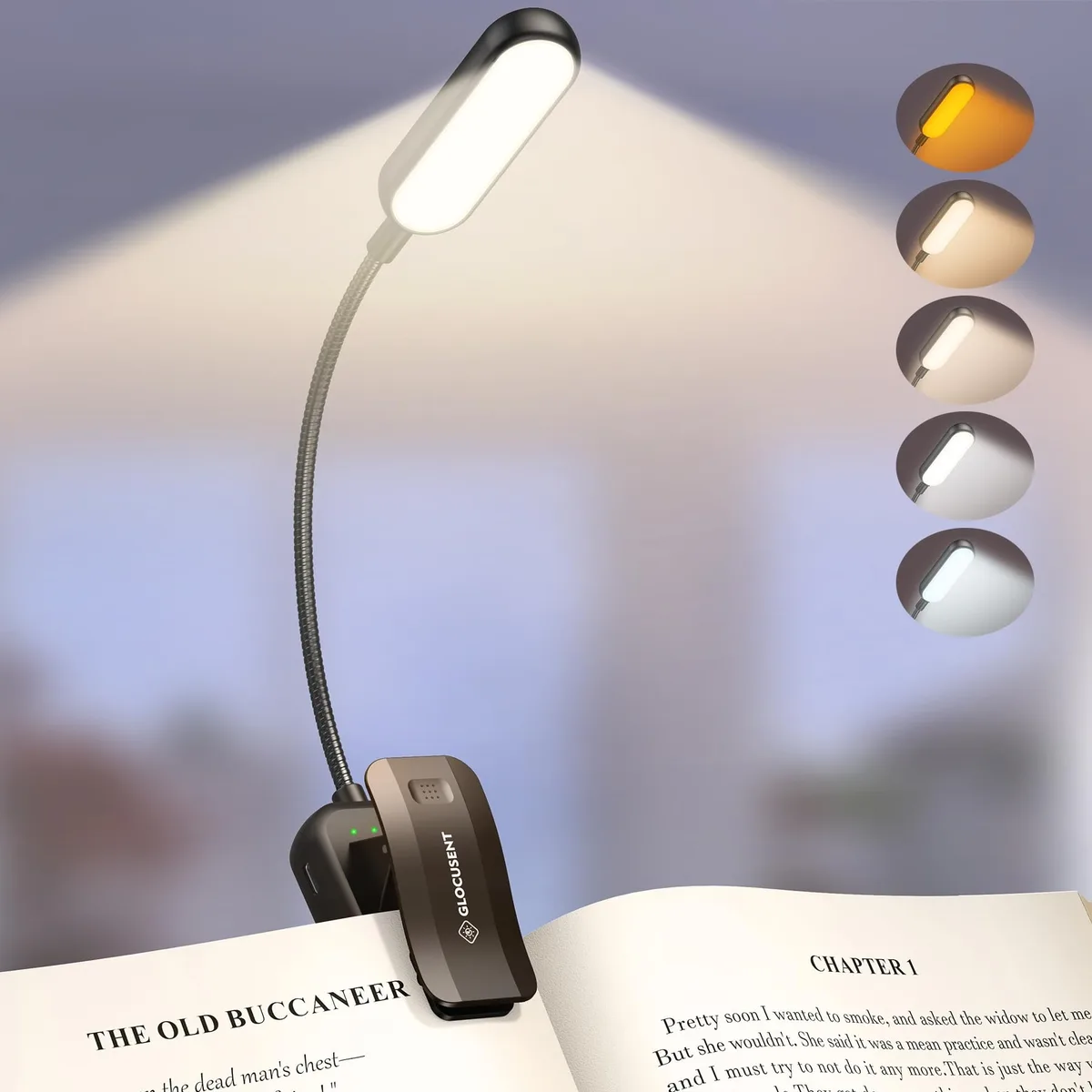  Glocusent 20 LED Clip Book Light 5 Color 5 Brightness 1200mAh 90H — product photo