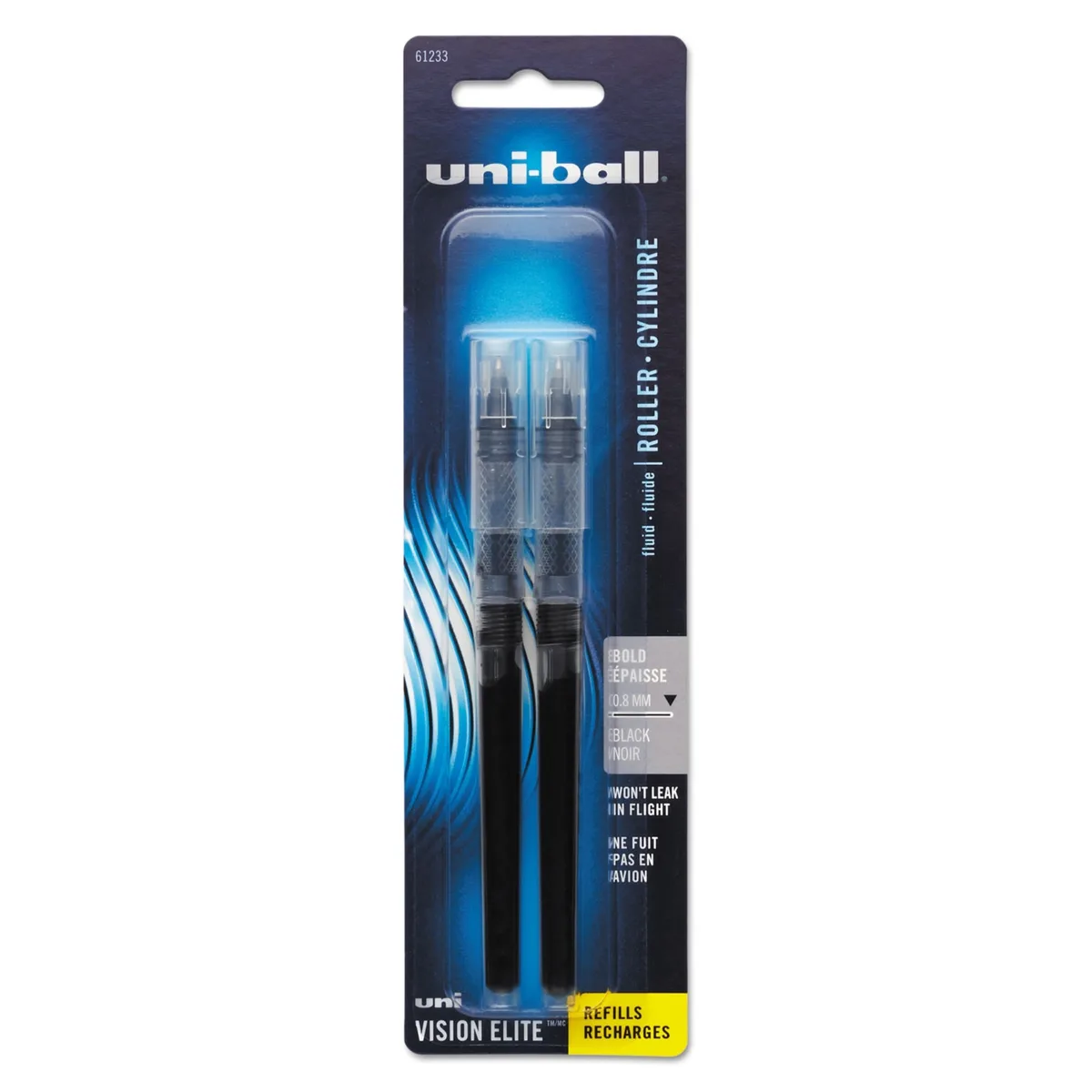 Two black rollerball refills with .8 mm tips