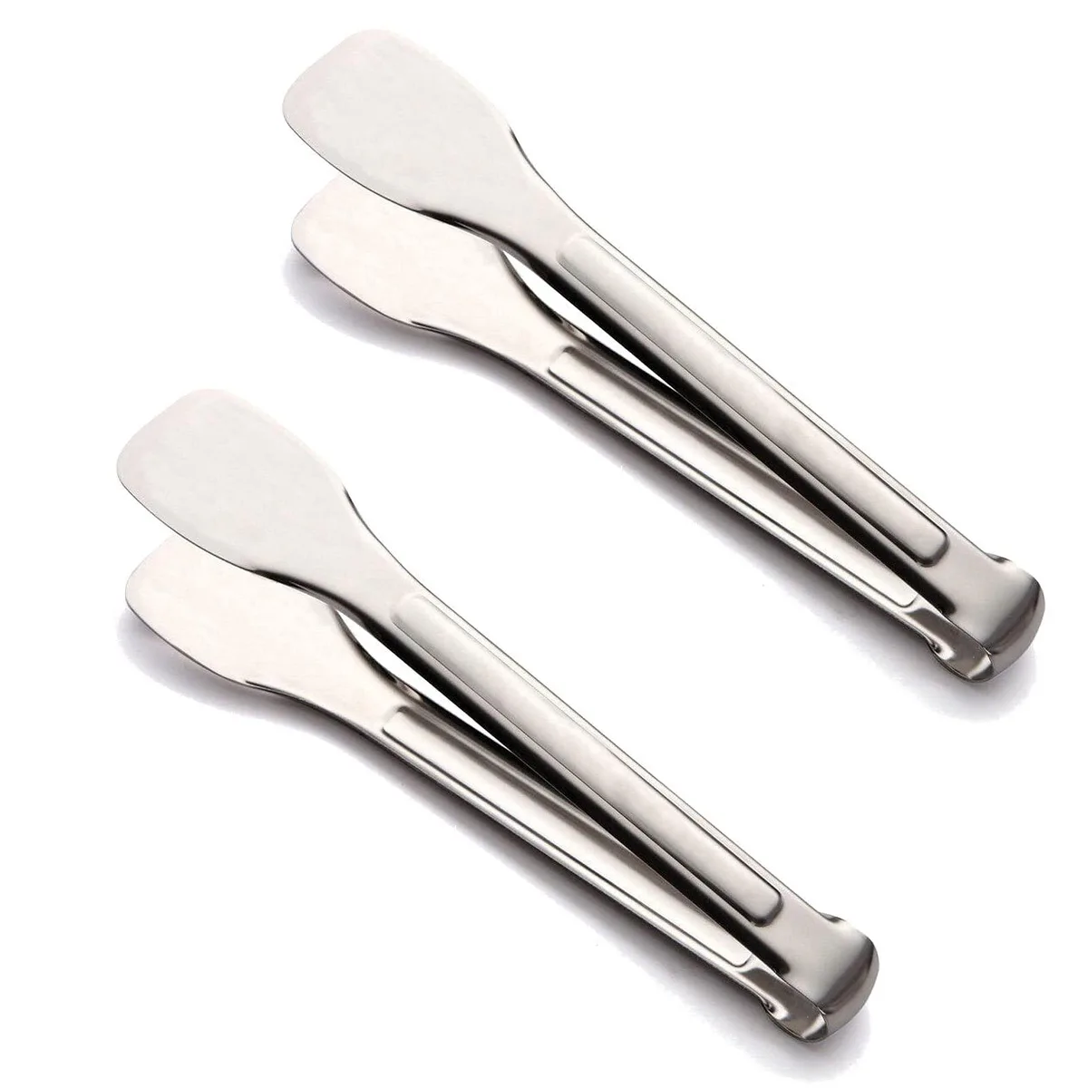 Two stainless-steel 9-inch tongs with polished finish and sun-shaped tips