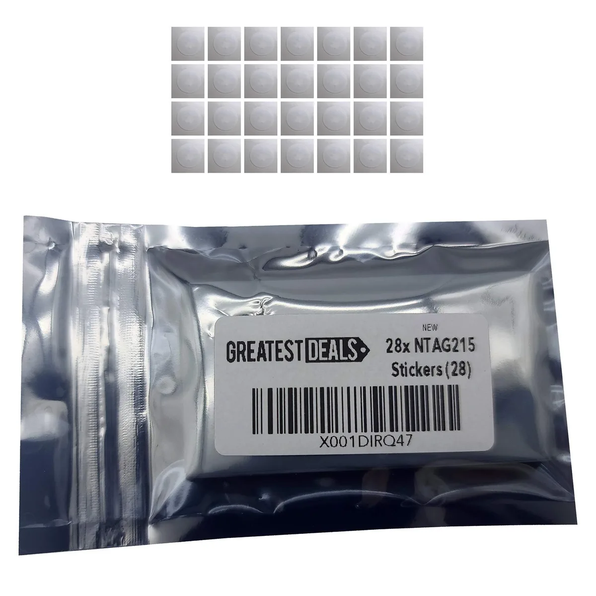 Sheet of 28 round white NFC stickers 25mm diameter